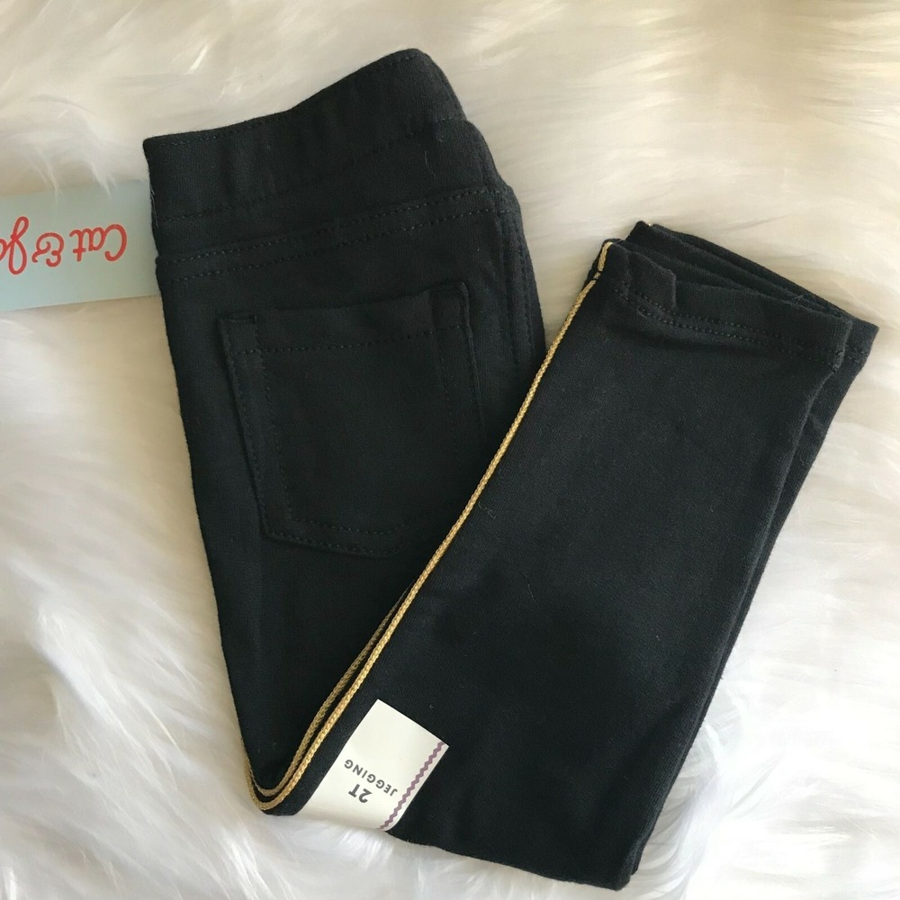 NWT Cat & Jack Black Jeggings w/ Gold Stripe - Toddler Size 2T